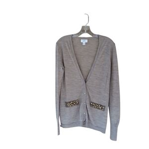 LOFT Tan V Neck Beweled Pocket Cardigan Medium